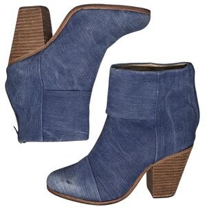 Rag & Bone Newburry Canvas Stacked Heel Retro Chic Ankle Boots Size 6 Blue